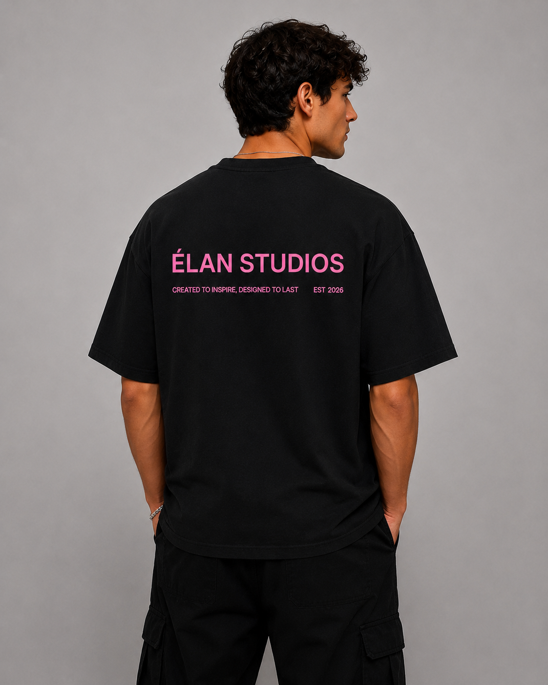 Oversized ÉLAN T-Shirt, Pink Text