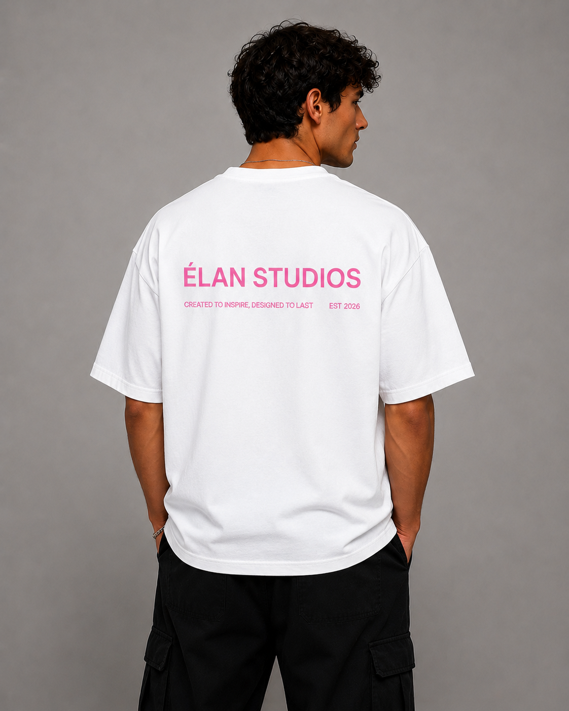 Oversized ÉLAN T-Shirt, Pink Text