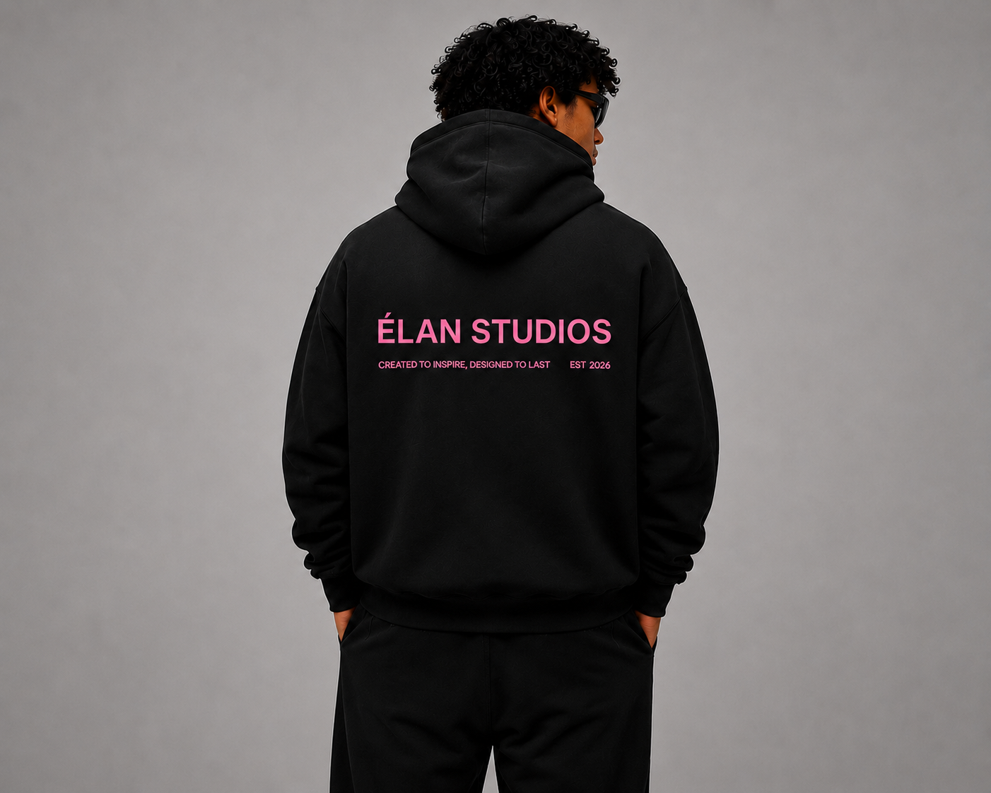 Oversized ÉLAN Hoodie, Pink Text