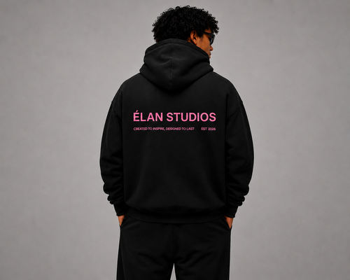 Oversized ÉLAN Hoodie, Pink Text