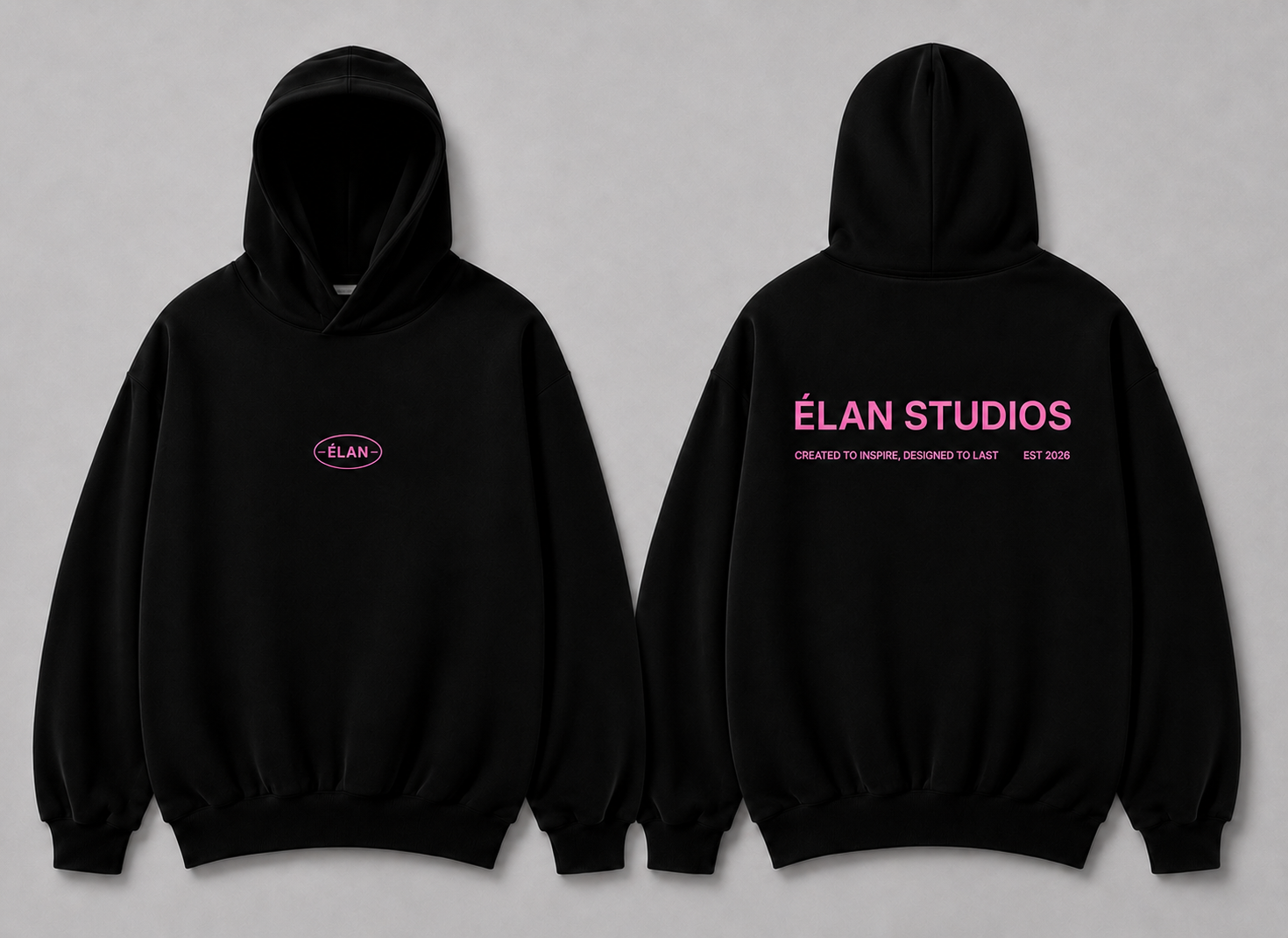 Oversized ÉLAN Hoodie, Pink Text