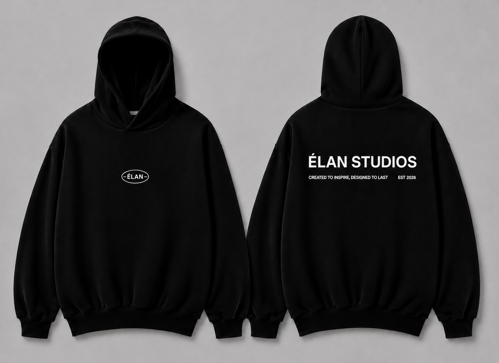 Oversized ÉLAN Hoodie, White Text